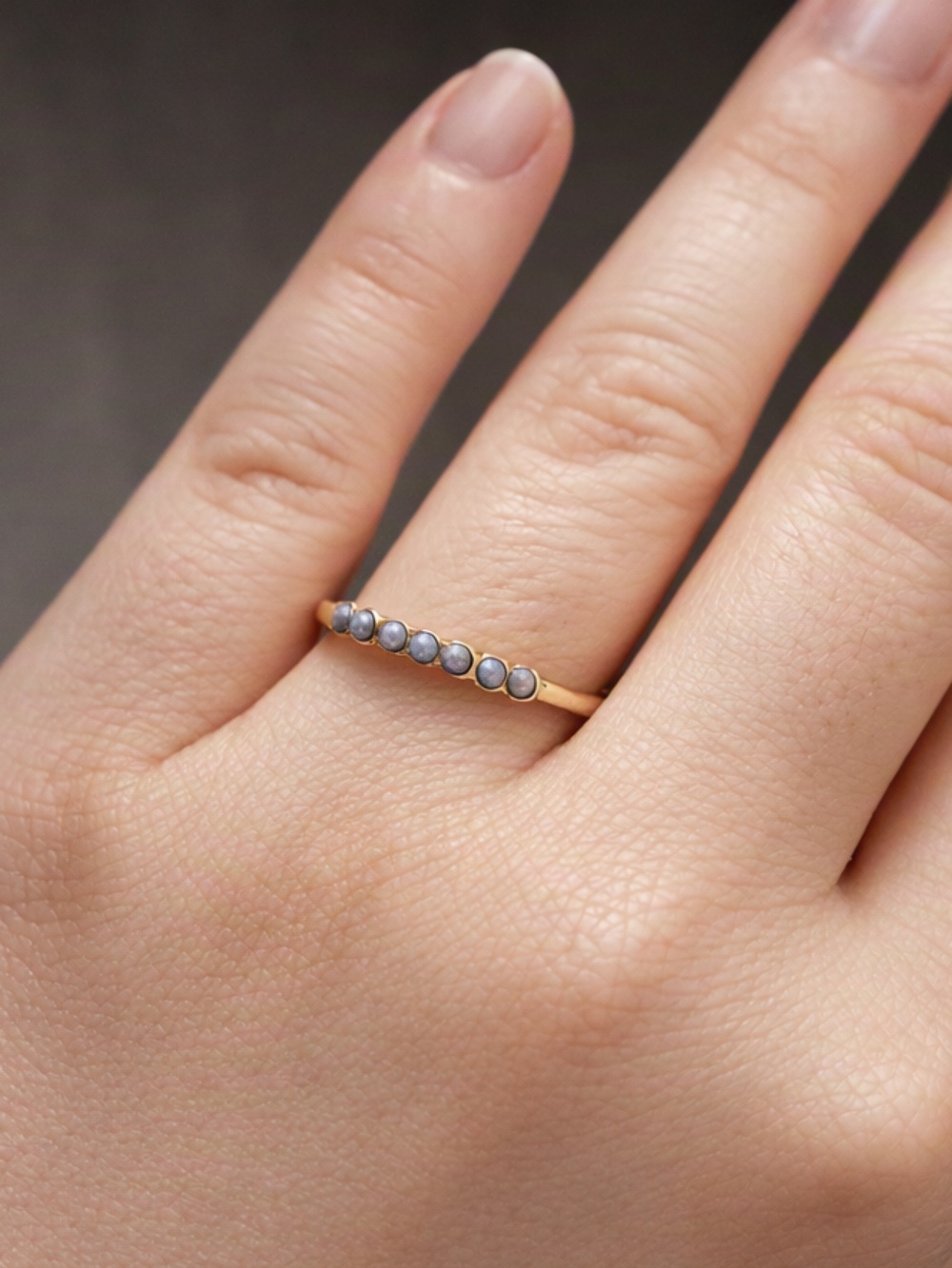 5/$25 Delicate Gold Band Ring with Gray Stone Accents Size 10
